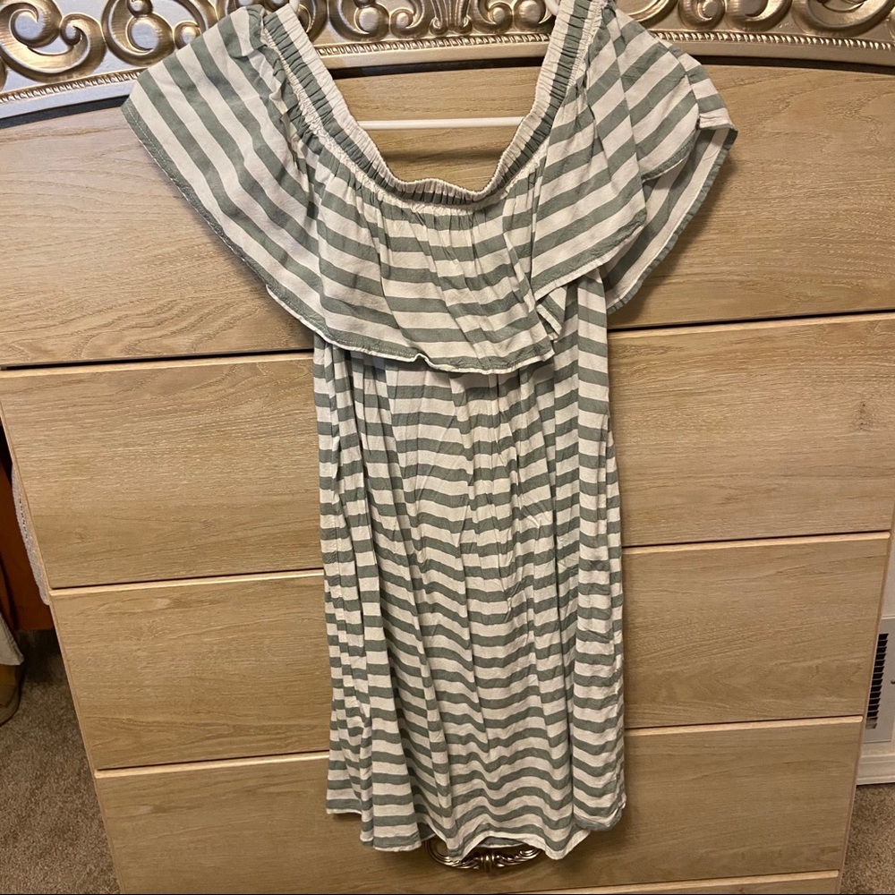 Striped Green Off the Shoulder Dress